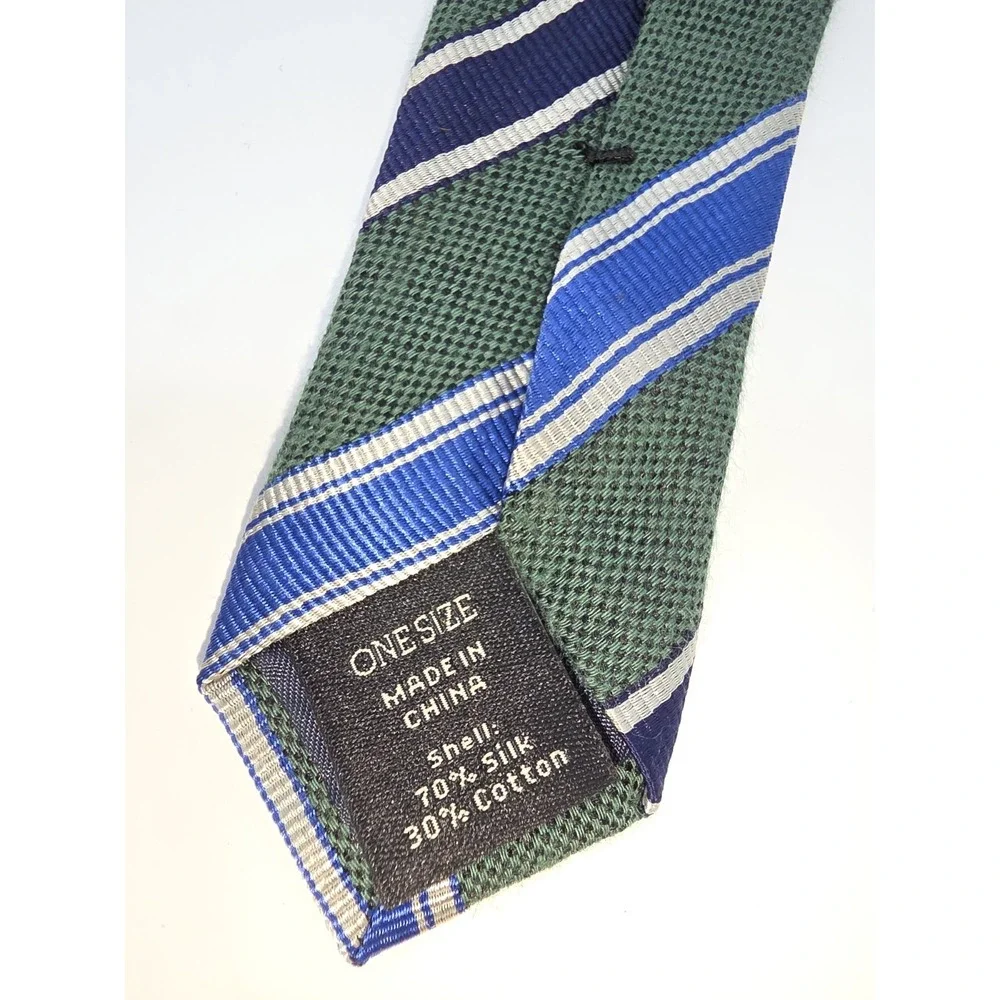 Banana Republic Mens Silk Cotton Blend Striped Skinny Tie Green Blue 58